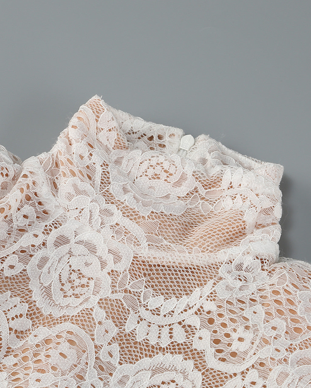 Long Sleeve Draped Lace Bodysuit White HV1546