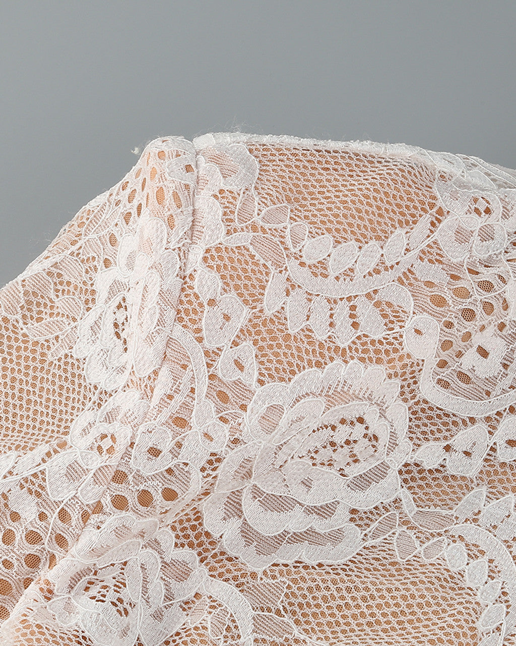 Long Sleeve Draped Lace Bodysuit White HV1546