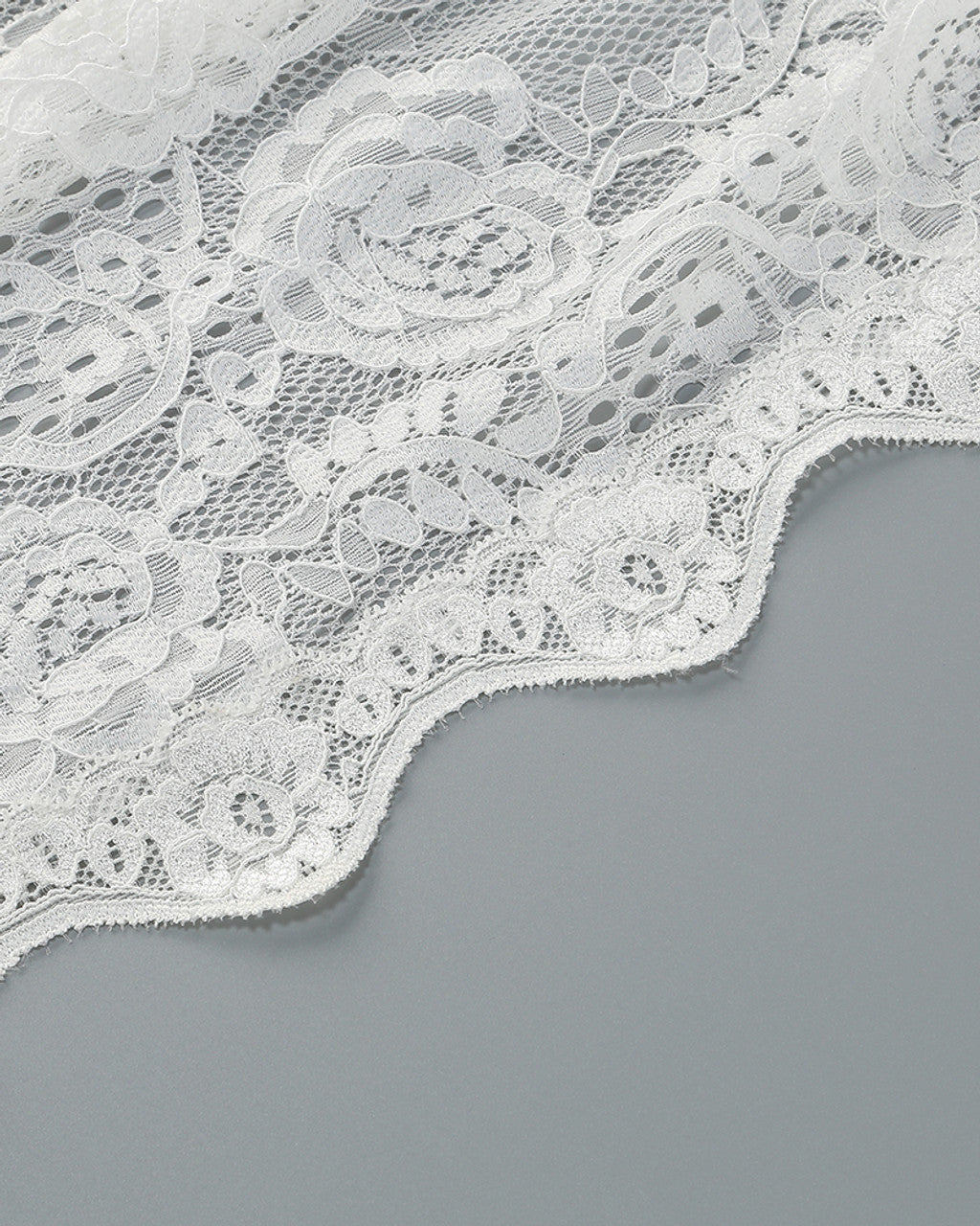 Long Sleeve Draped Lace Bodysuit White HV1546
