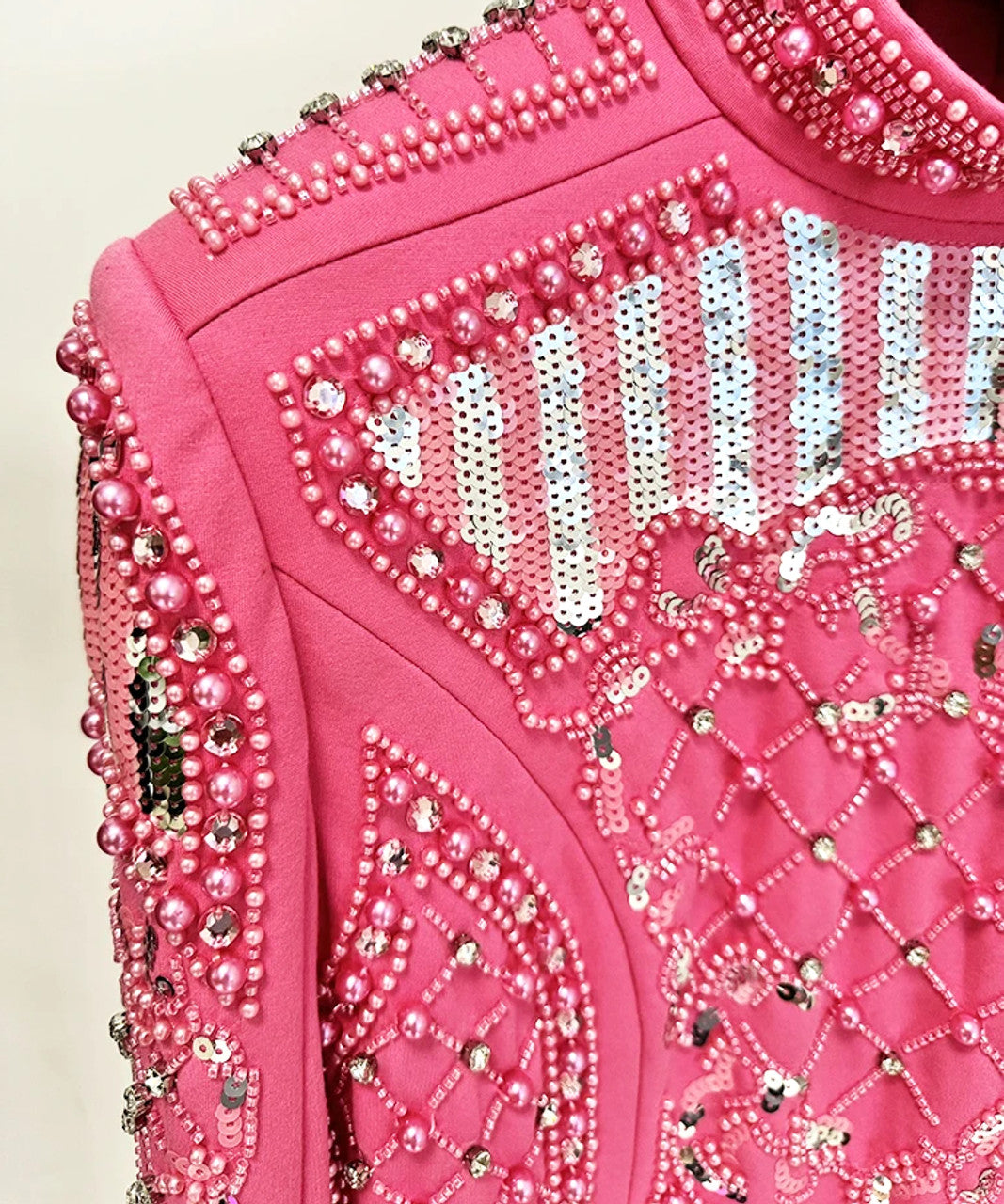 Long Sleeve Sequin Embellished Dress Hot Pink