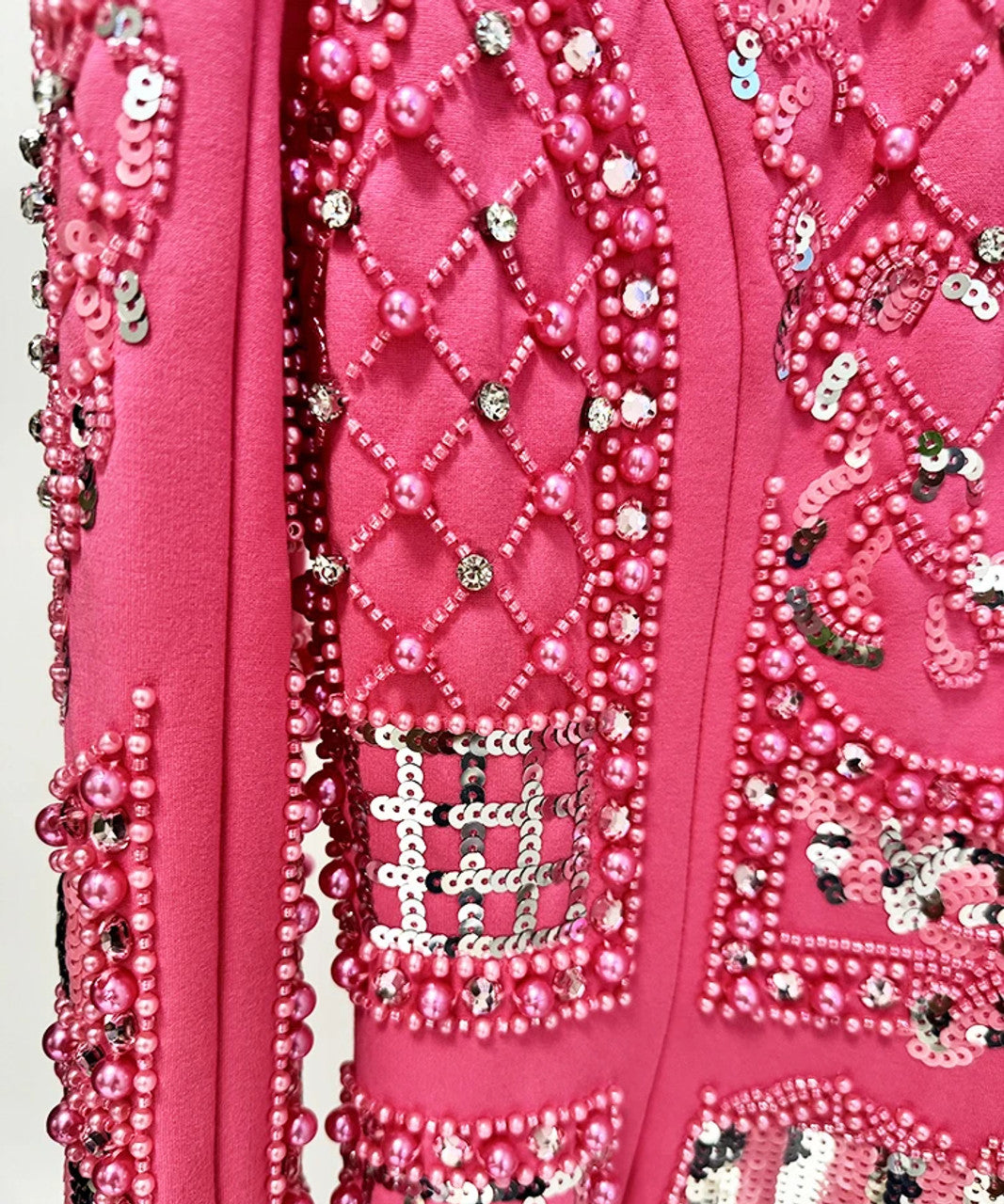 Long Sleeve Sequin Embellished Dress Hot Pink