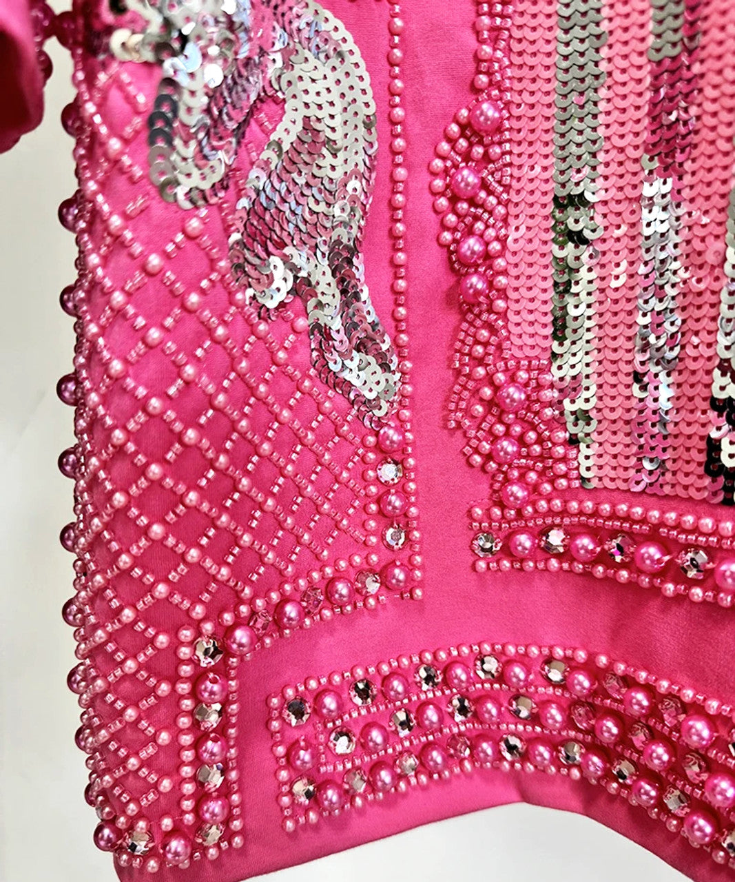 Long Sleeve Sequin Embellished Dress Hot Pink