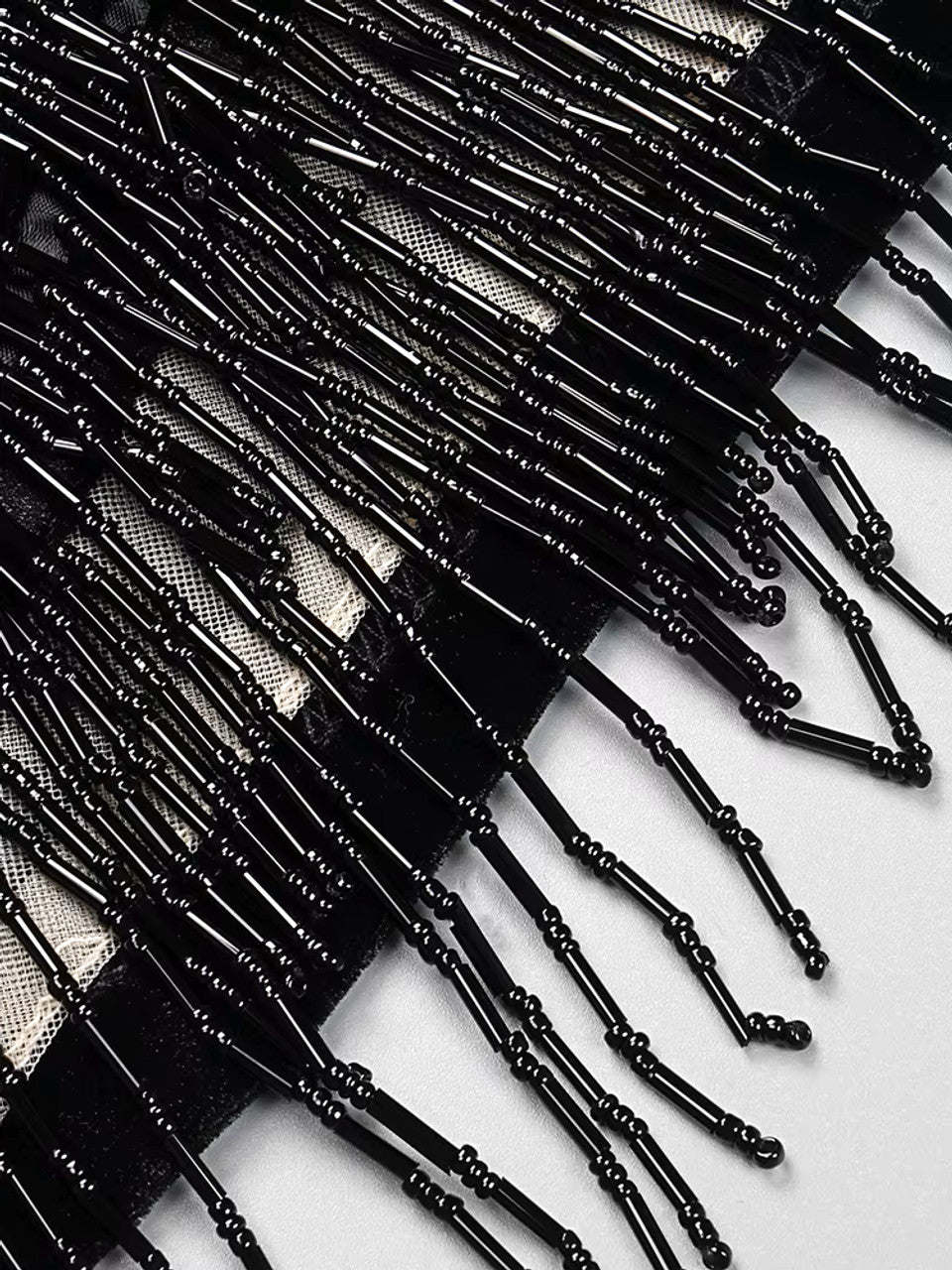 Long Sleeve Embellished Mesh Velvet Dress Black