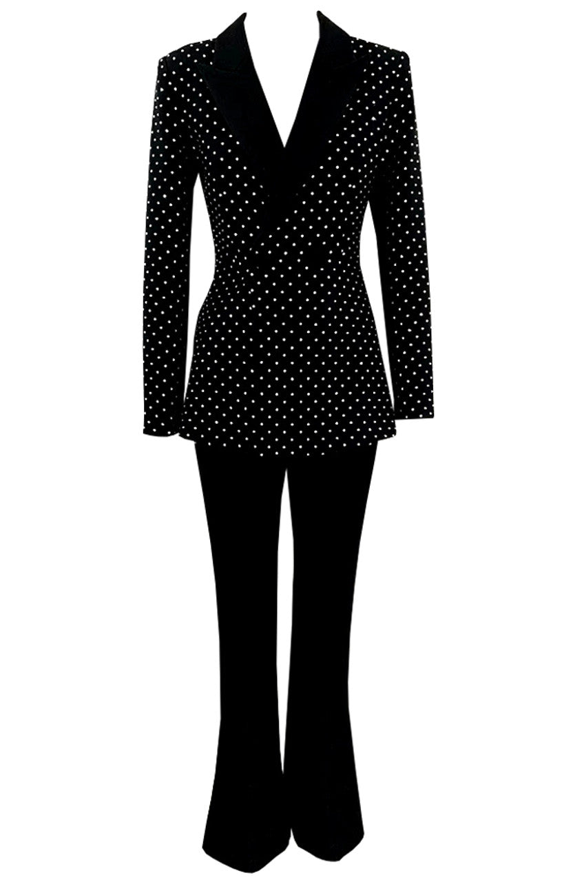 Long Sleeves Embellished Suit Black