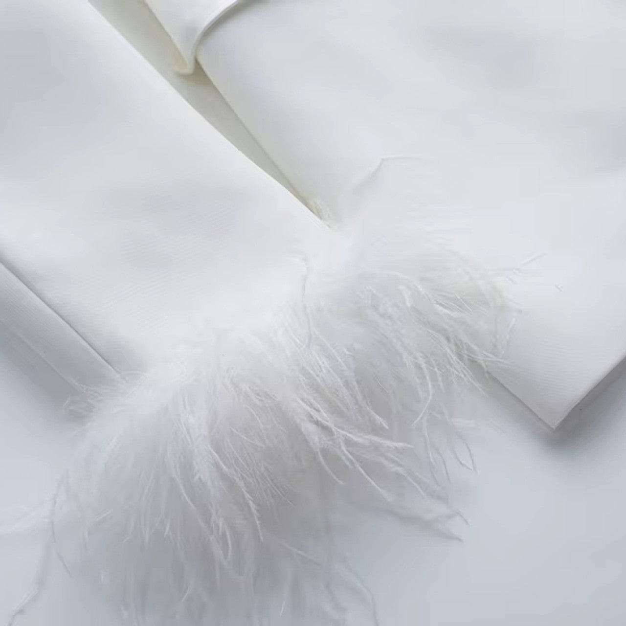 Long Sleeve Feather Detail Suit White