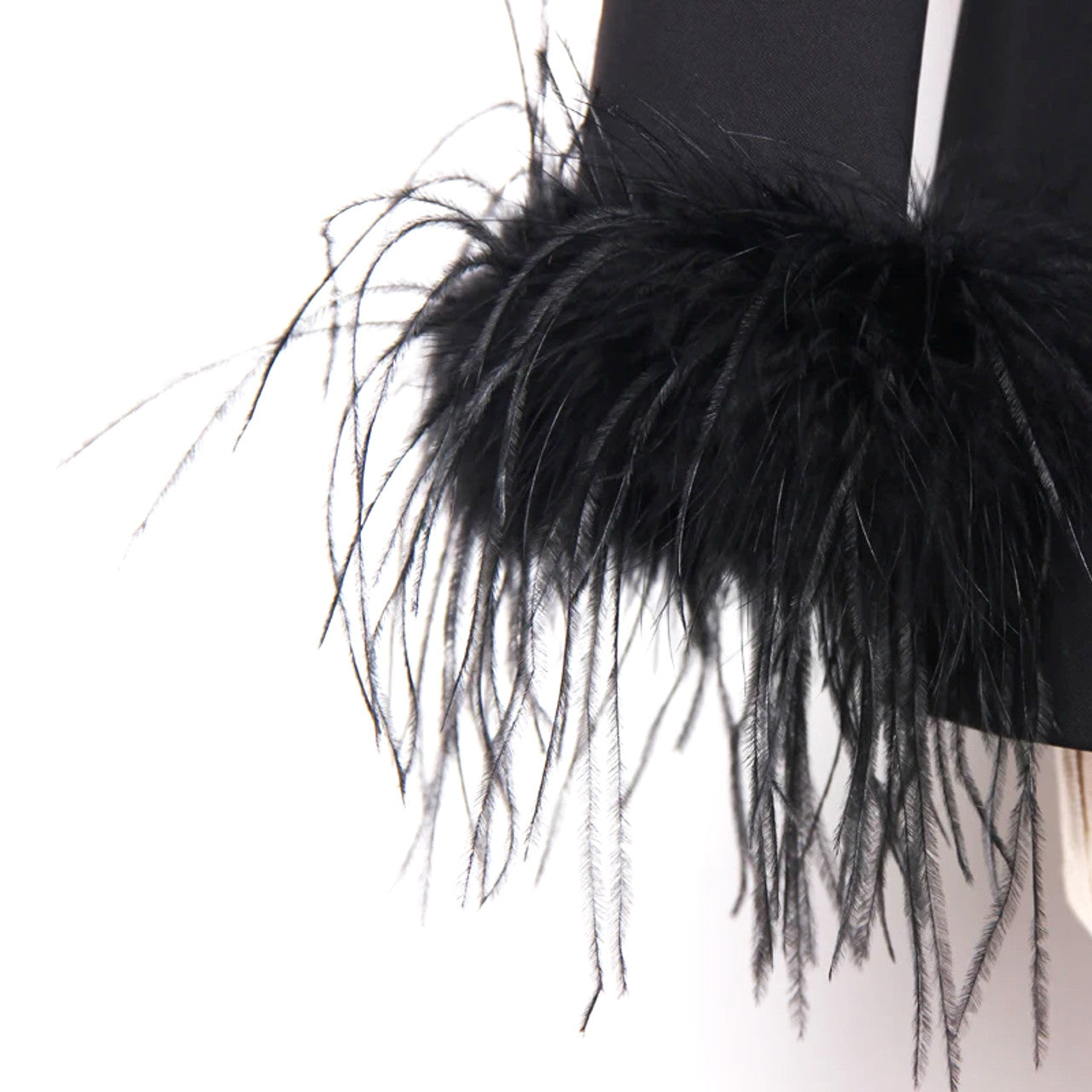 Long Sleeve Feather Detail Suit Black