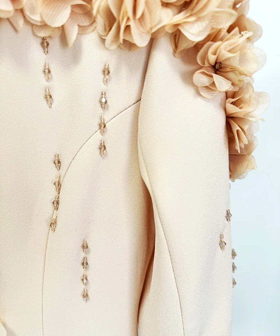 Long Sleeve Floral Crystal Maxi Coat Dress Ivory HV1717