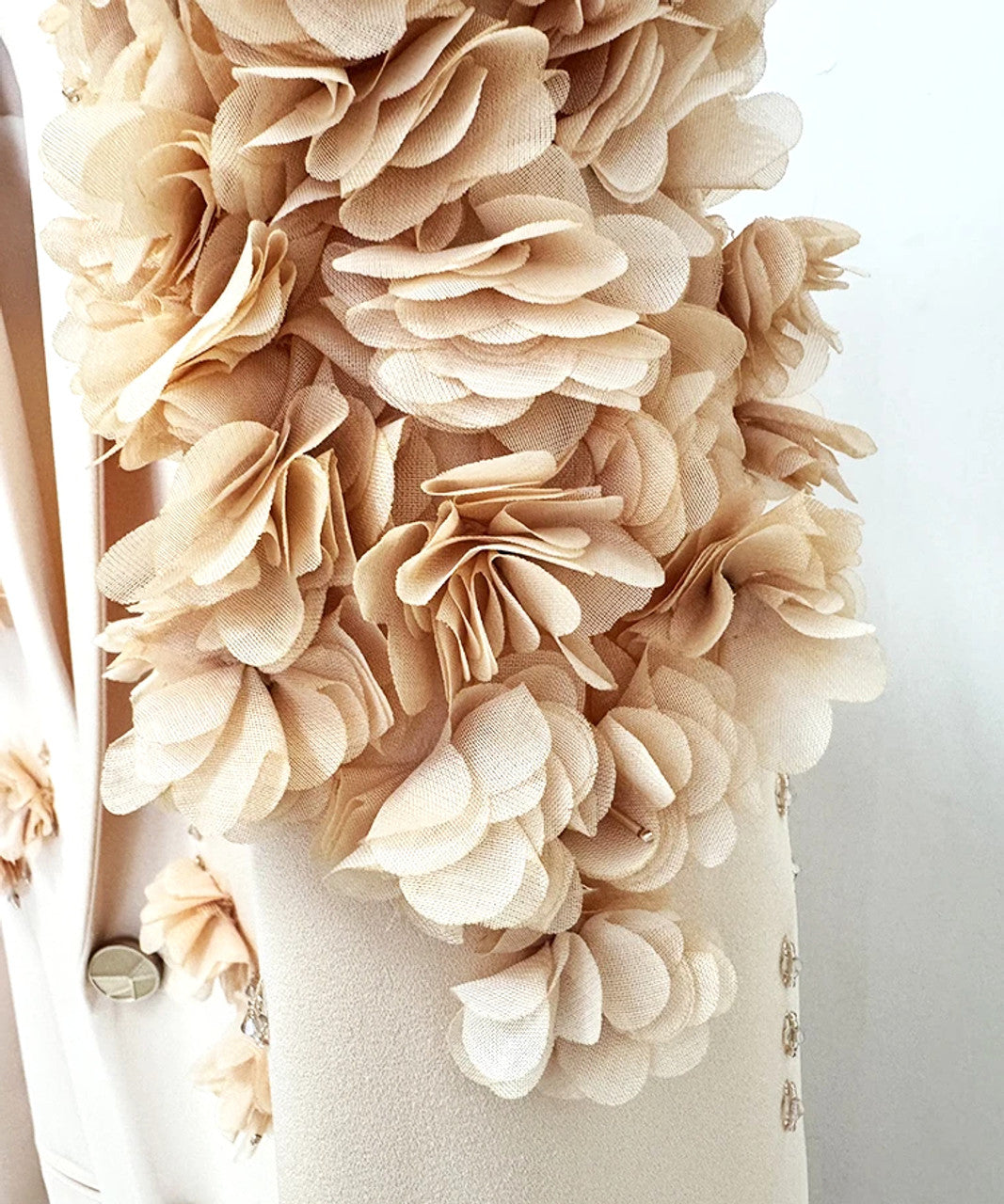 Long Sleeve Floral Crystal Maxi Coat Dress Ivory HV1717