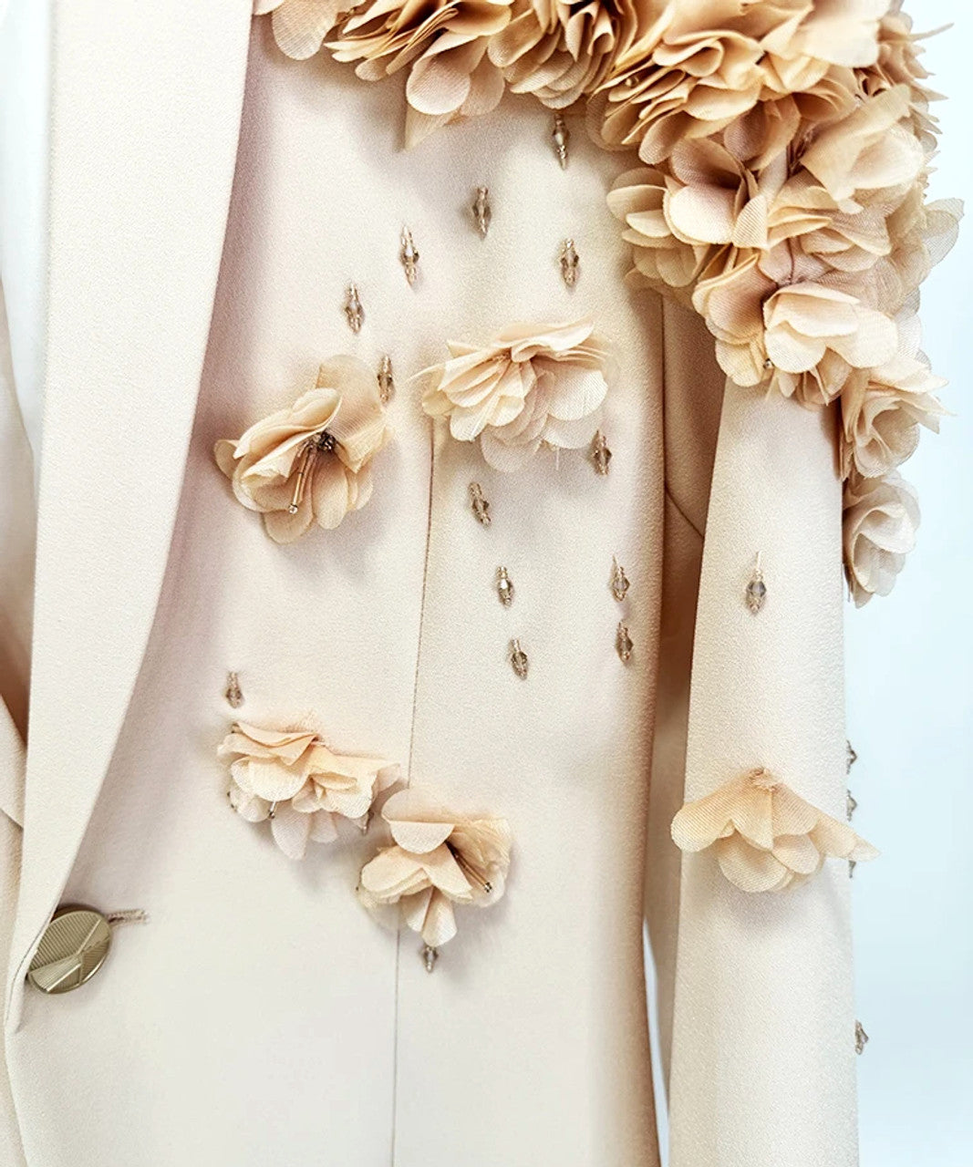Long Sleeve Floral Crystal Maxi Coat Dress Ivory HV1717