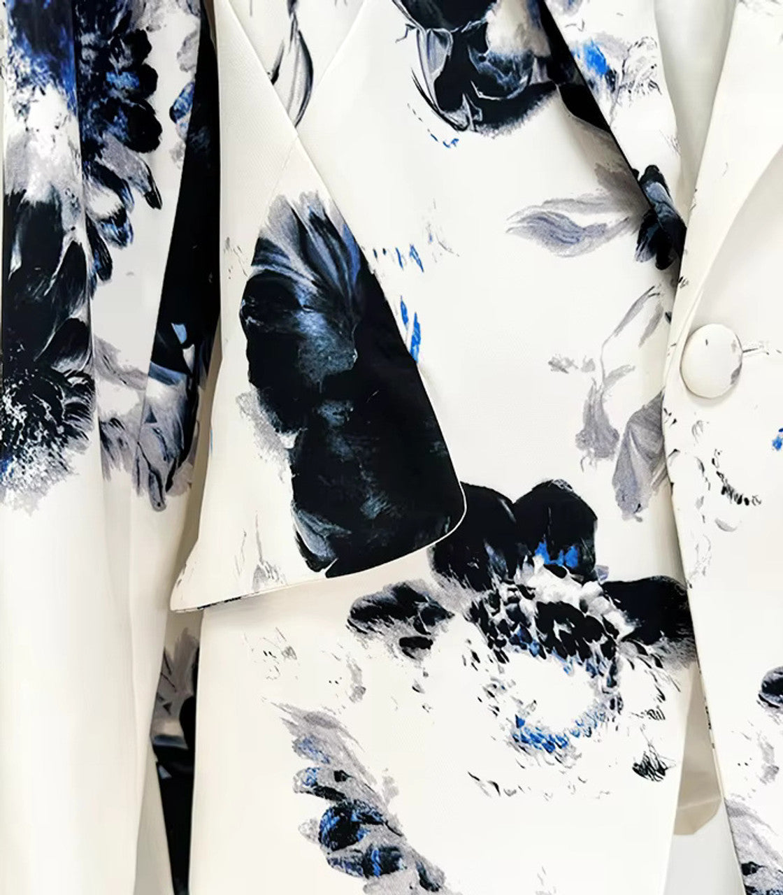 Long Sleeve Floral Suit White