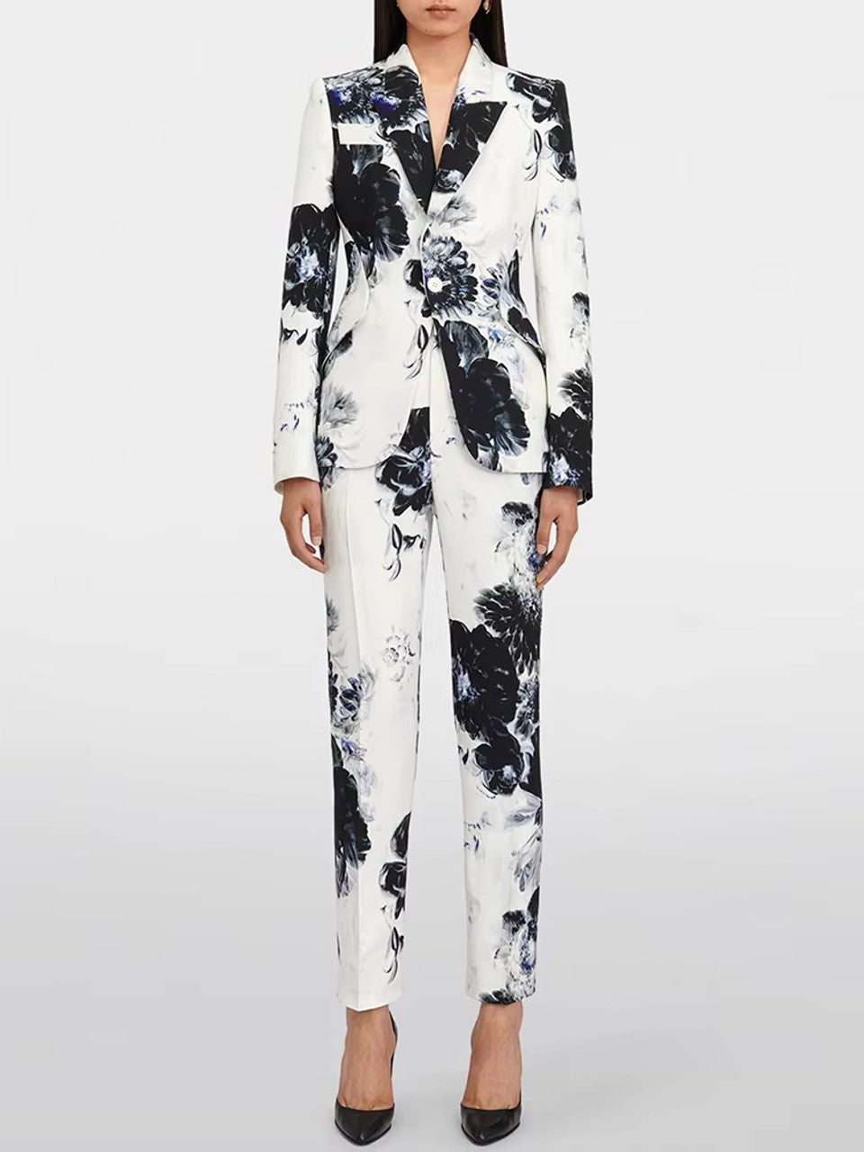Long Sleeve Floral Suit White