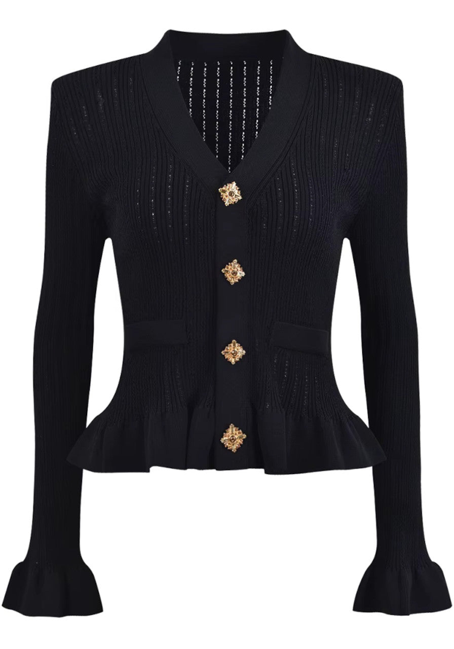 Long Sleeve Fluted Midi Two Piece Knitted Dress