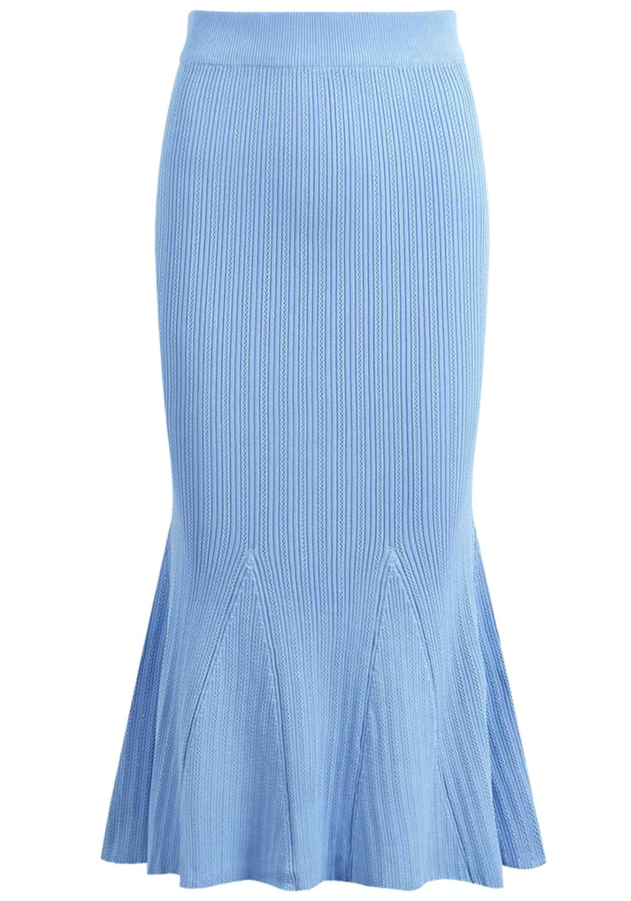 Long Sleeve Fluted Midi Two Piece Knitted Dress