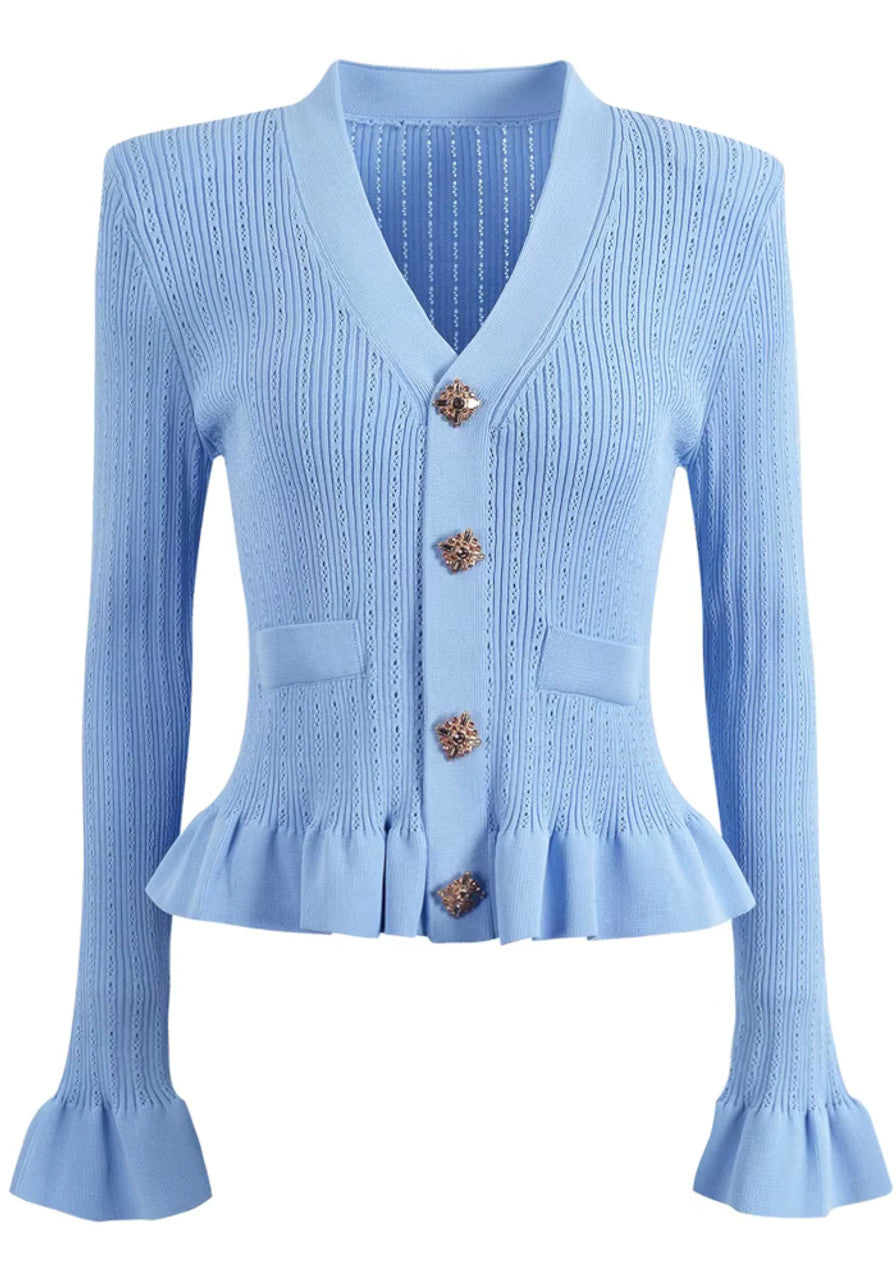 Long Sleeve Fluted Midi Two Piece Knitted Dress