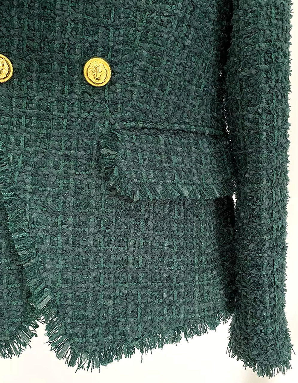 Long Sleeve Frayed Design Blazer Green