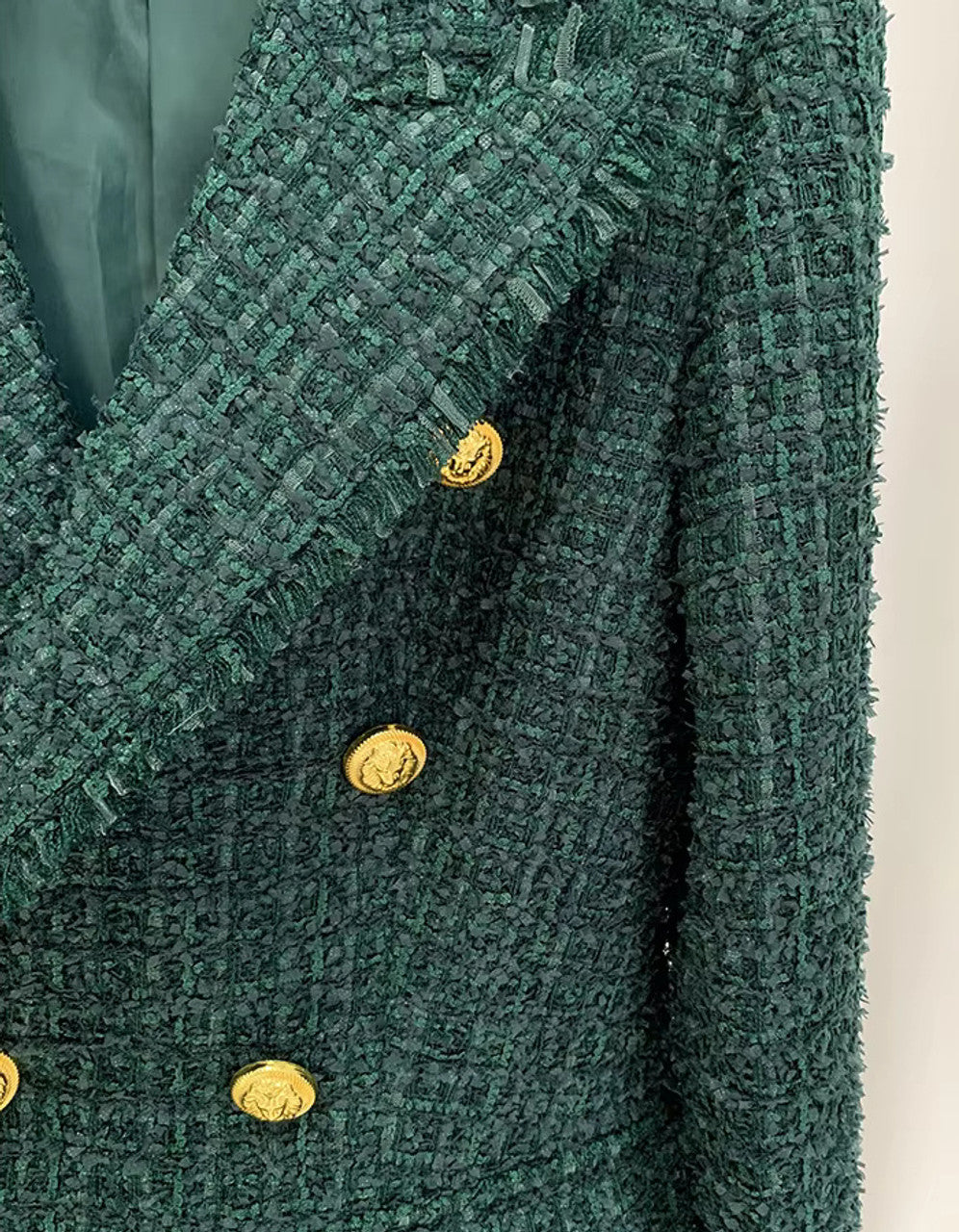 Long Sleeve Frayed Design Blazer Green