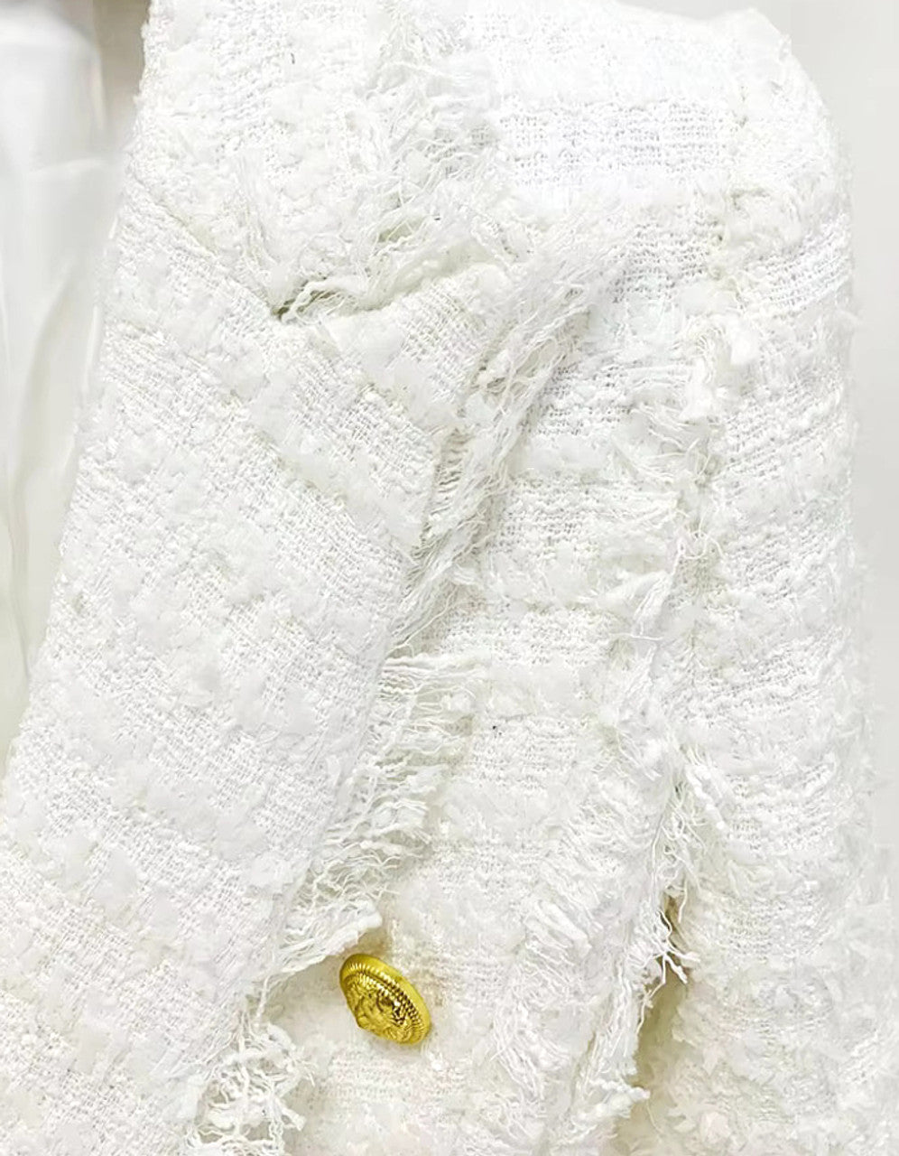 Long Sleeve Frayed Blazer White