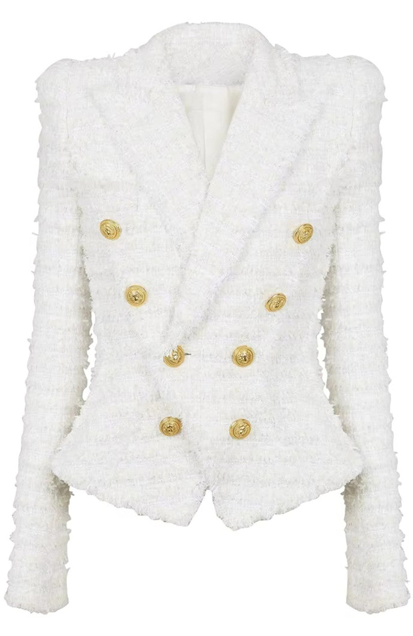 Long Sleeve Frayed Blazer White