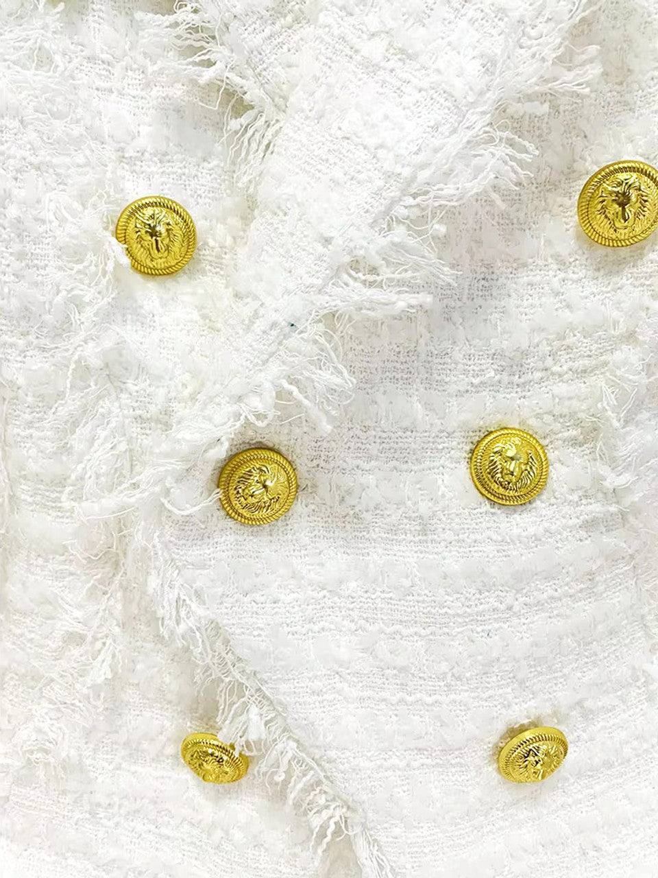 Long Sleeve Frayed Blazer White