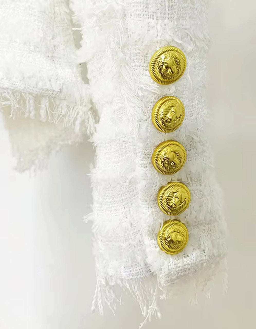 Long Sleeve Frayed Blazer White