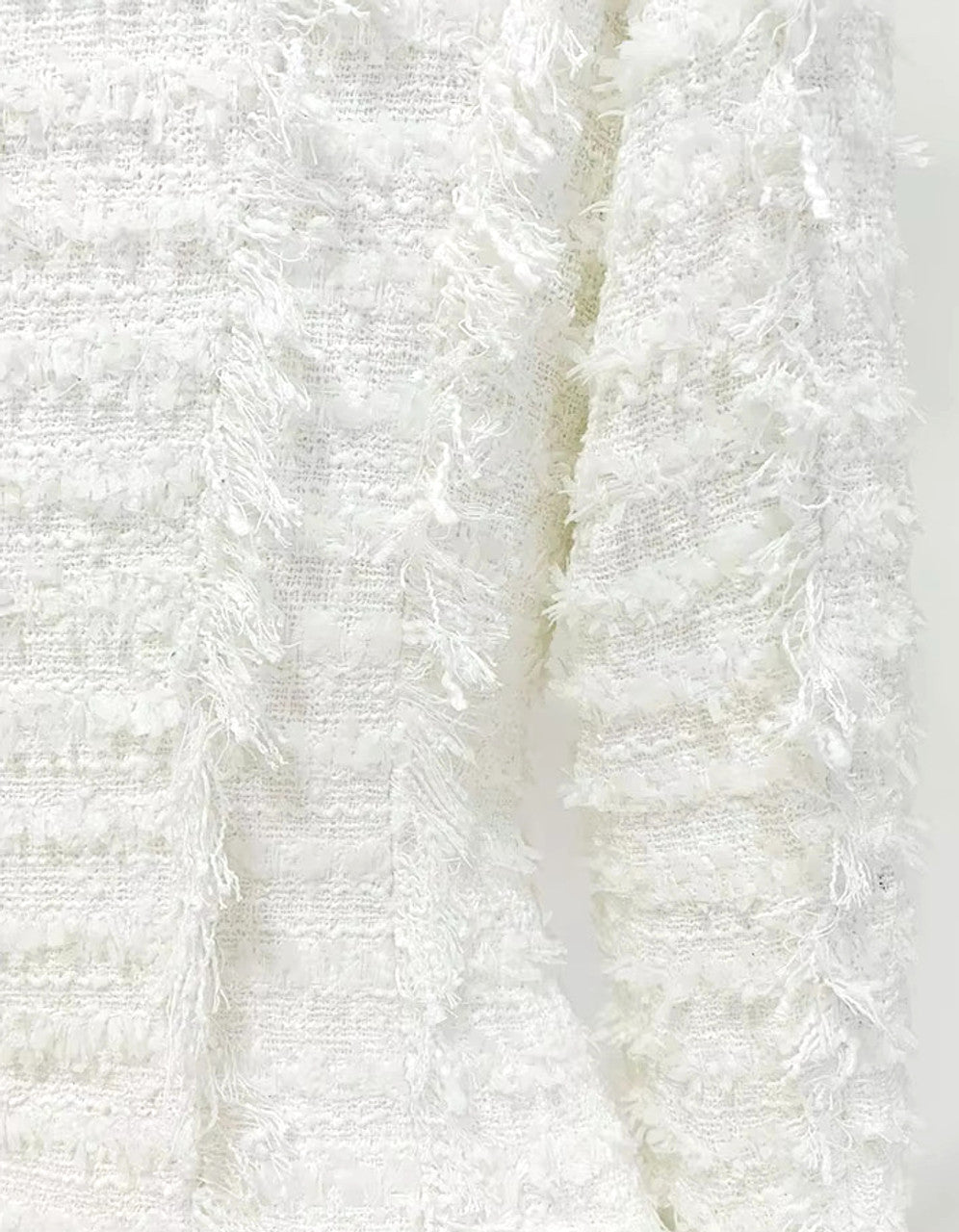 Long Sleeve Frayed Blazer White