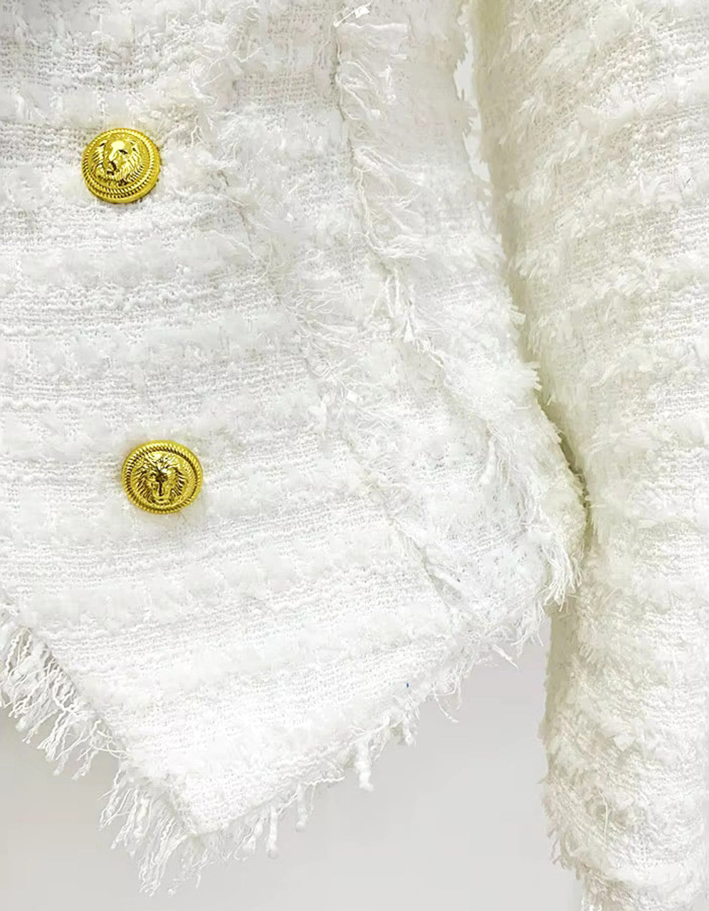 Long Sleeve Frayed Blazer White
