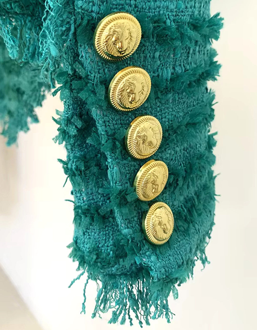 Long Sleeve Frayed Blazer Green