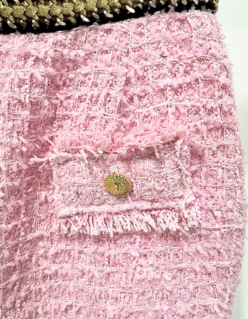 Long Sleeve Gold Trim Two Piece Set Pink HV1423