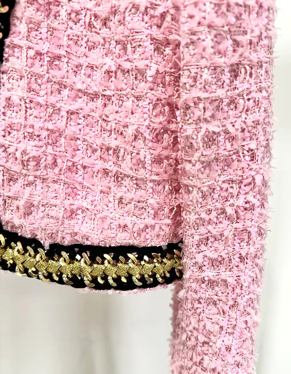 Long Sleeve Gold Trim Two Piece Set Pink HV1423