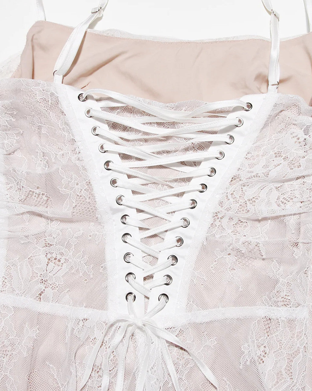 Long Sleeve Draped Lace Corset Maxi Dress White