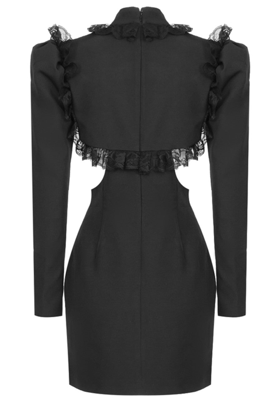 Long Sleeve Lace Cut Out Dress Black