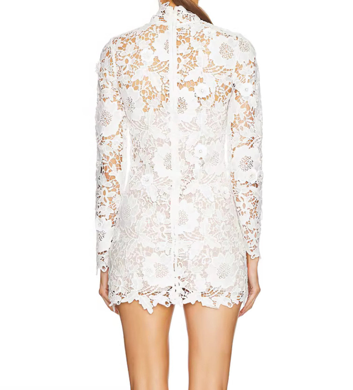 Long Sleeve Lace Dress White
