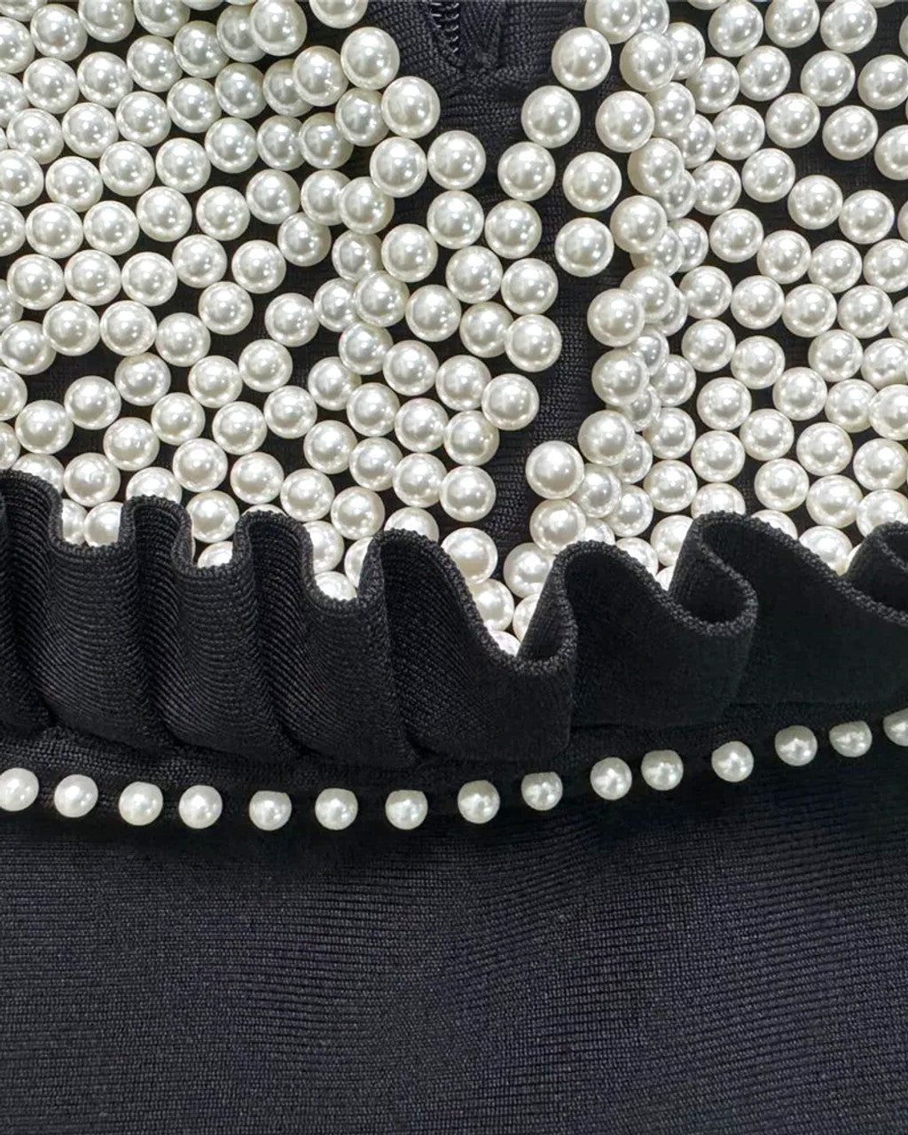 Long Sleeve Pearl Bustier Maxi Dress Black HV1671