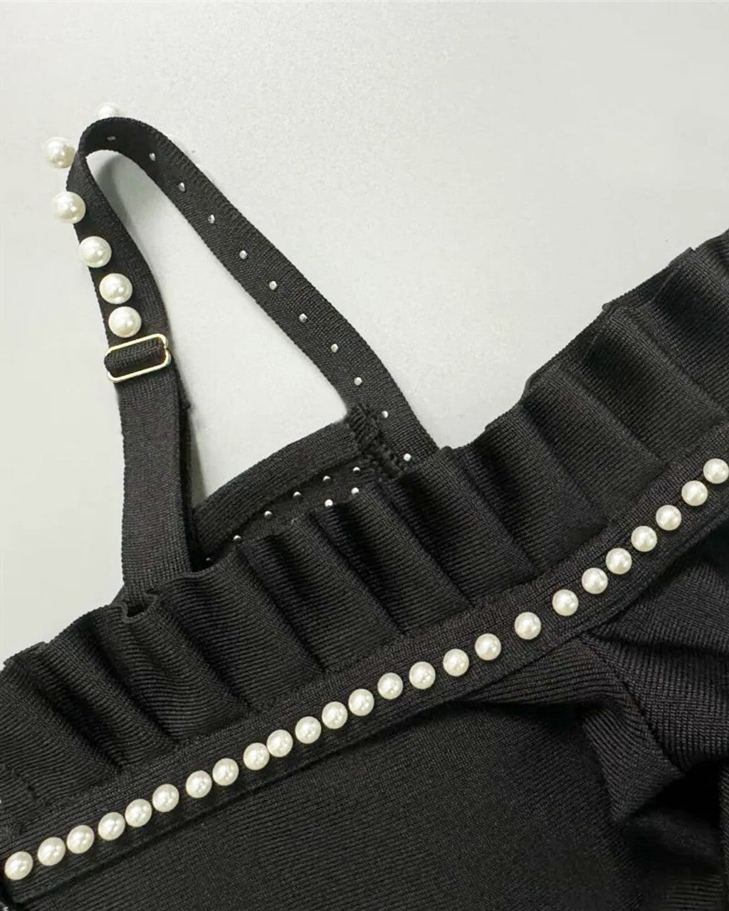 Long Sleeve Pearl Bustier Maxi Dress Black HV1671