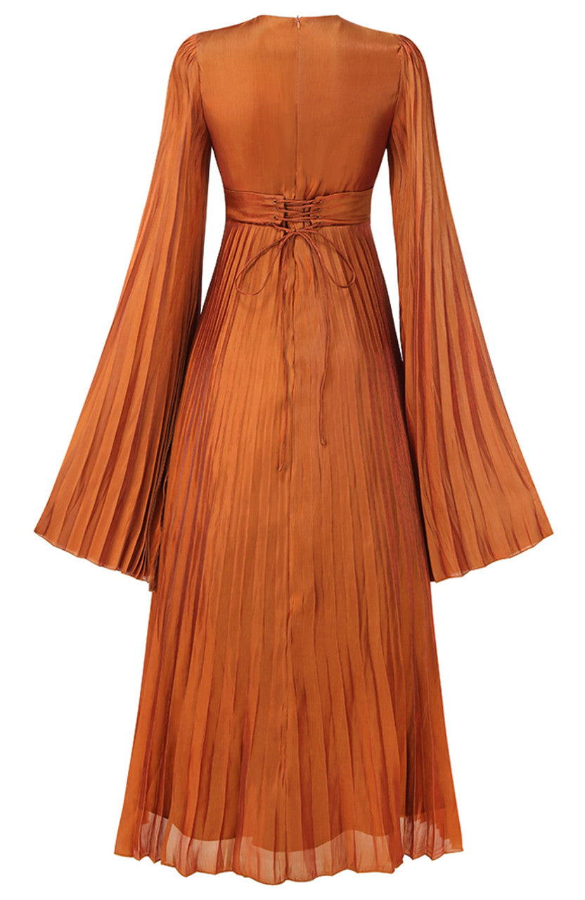 Long Sleeve Pleated Maxi Dress