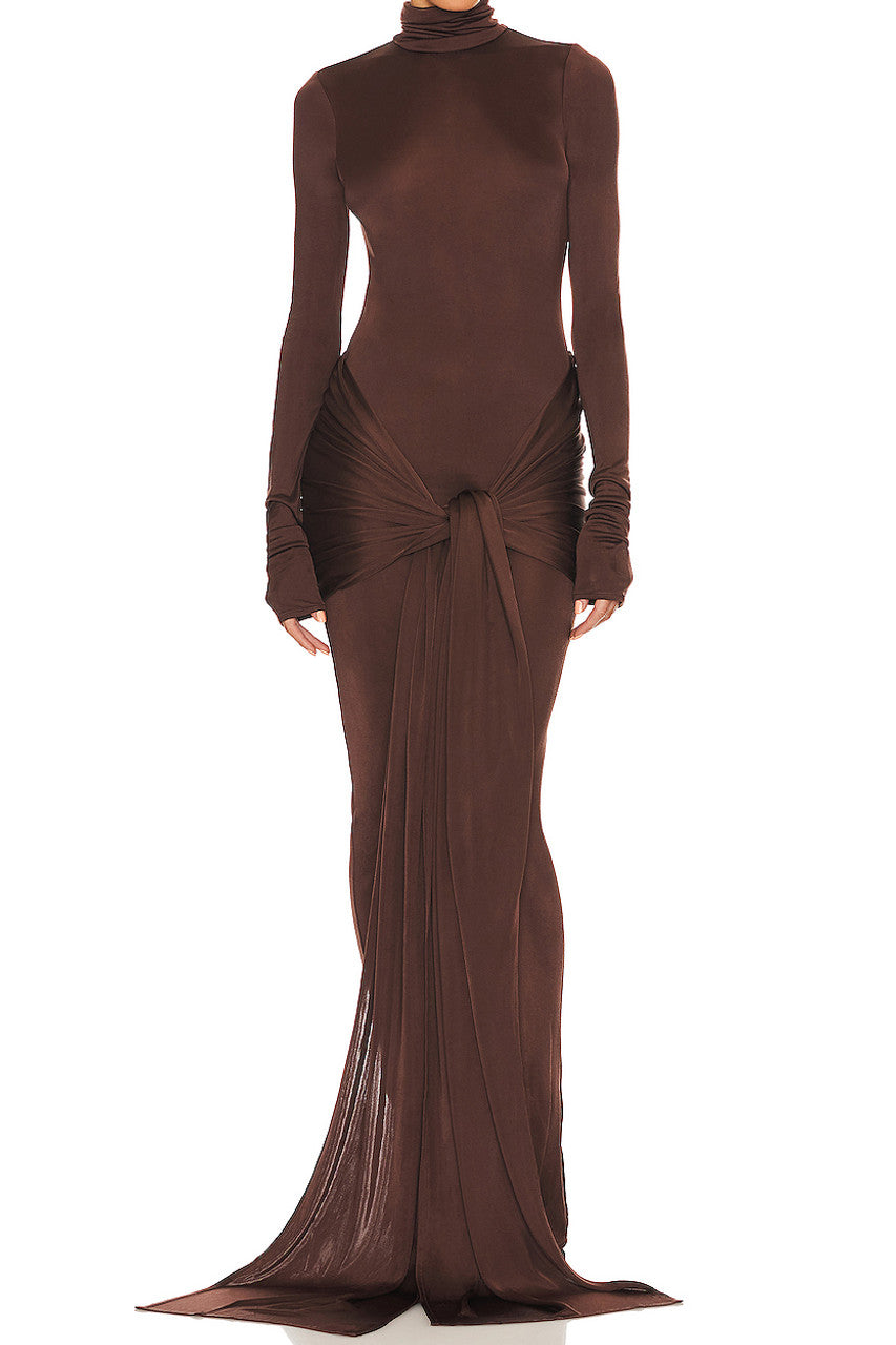 Long Sleeve Ruched Detail Maxi Dress