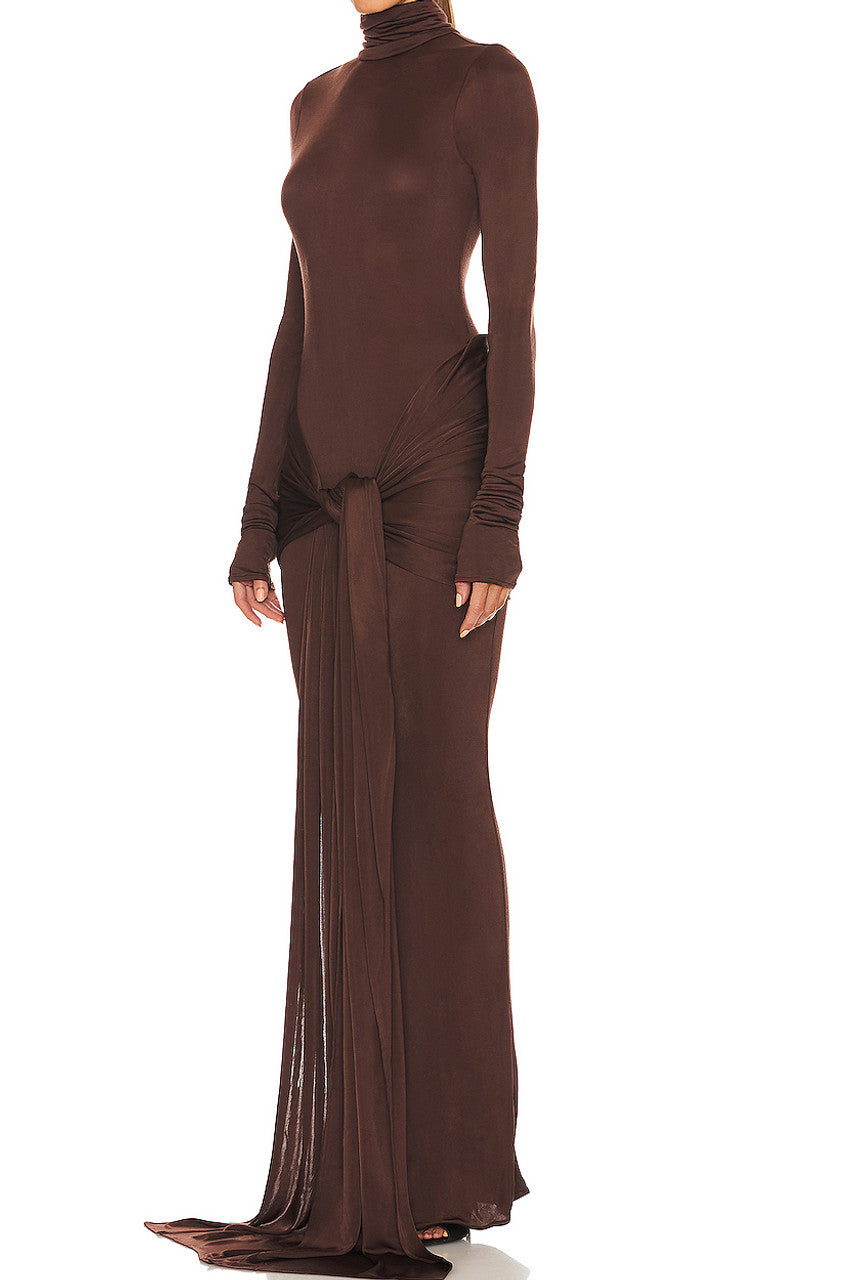 Long Sleeve Ruched Detail Maxi Dress