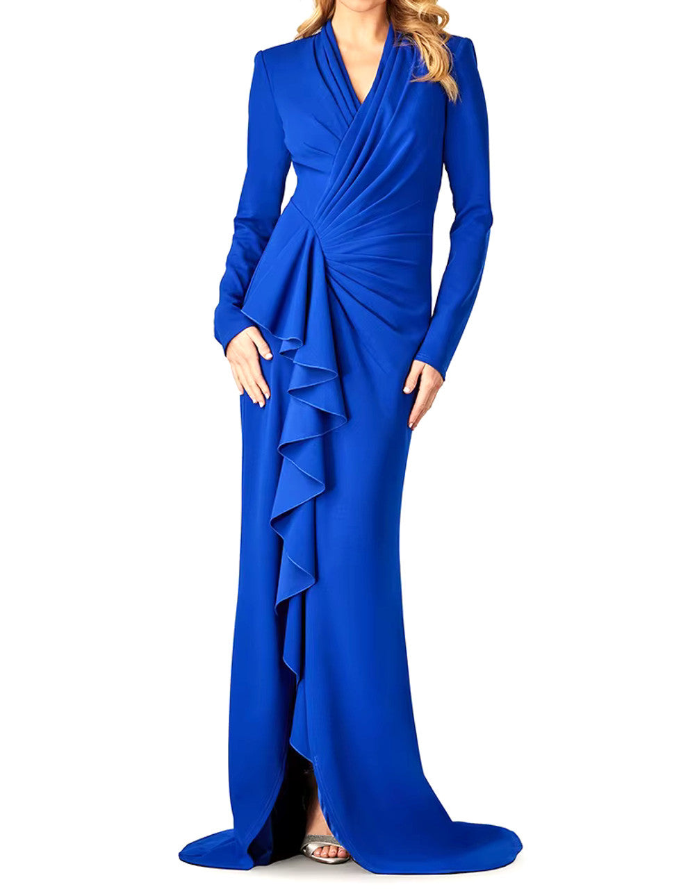Long Sleeve Ruffle Maxi Dress Blue