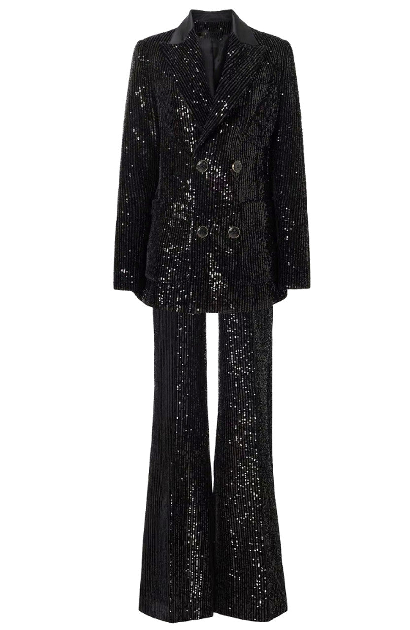 Long Sleeve Sequined Suit Black