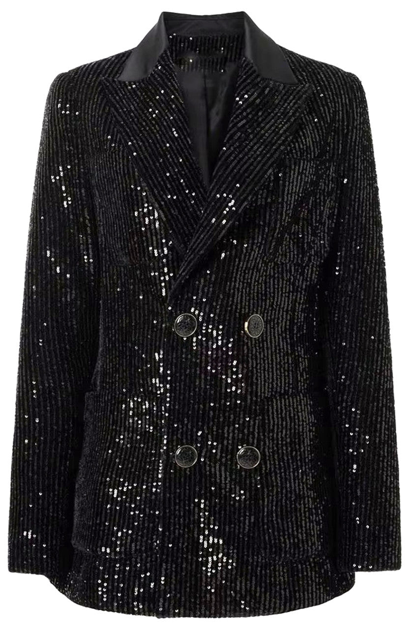 Long Sleeve Sequined Blazer Black