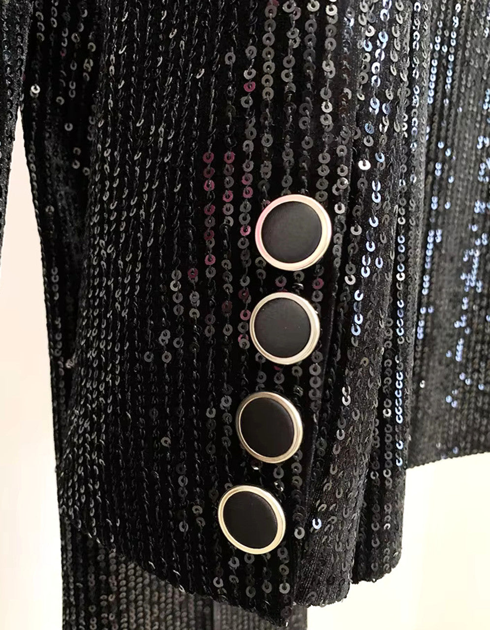 Long Sleeve Sequined Blazer Black