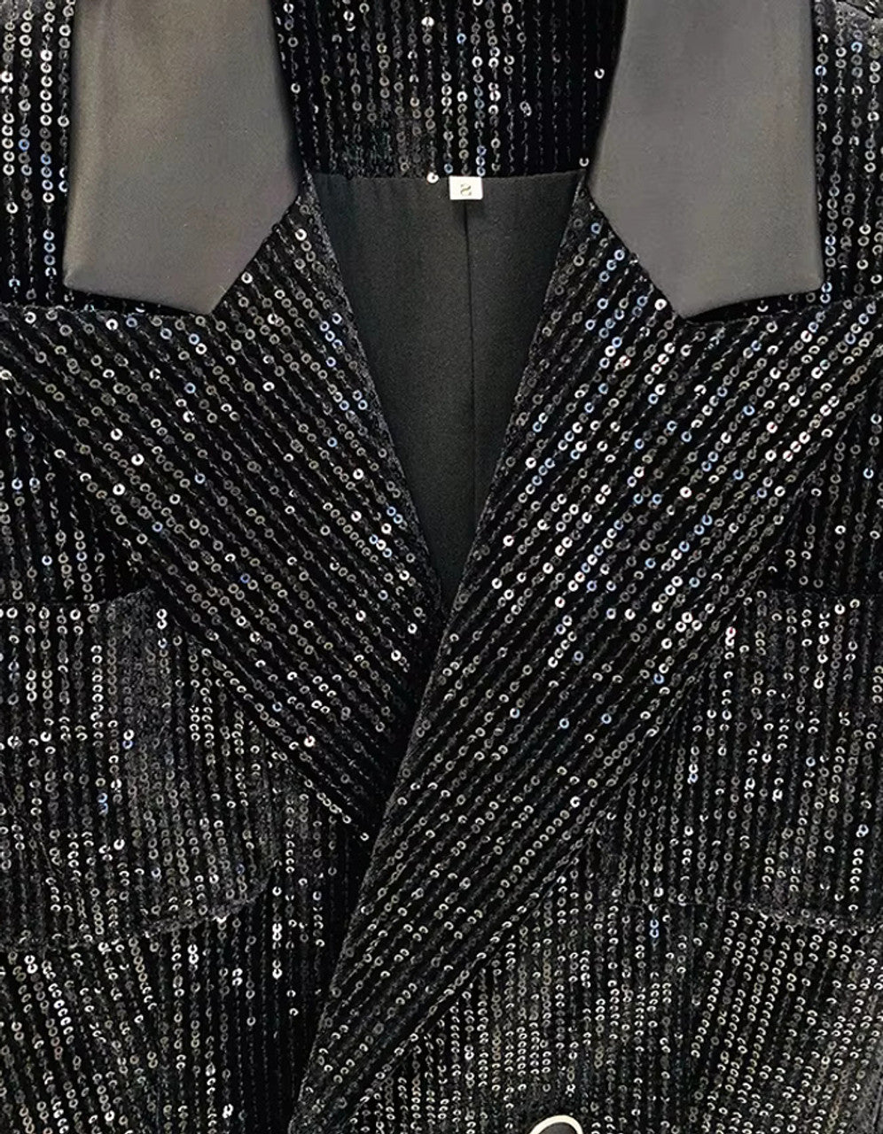 Long Sleeve Sequined Blazer Black