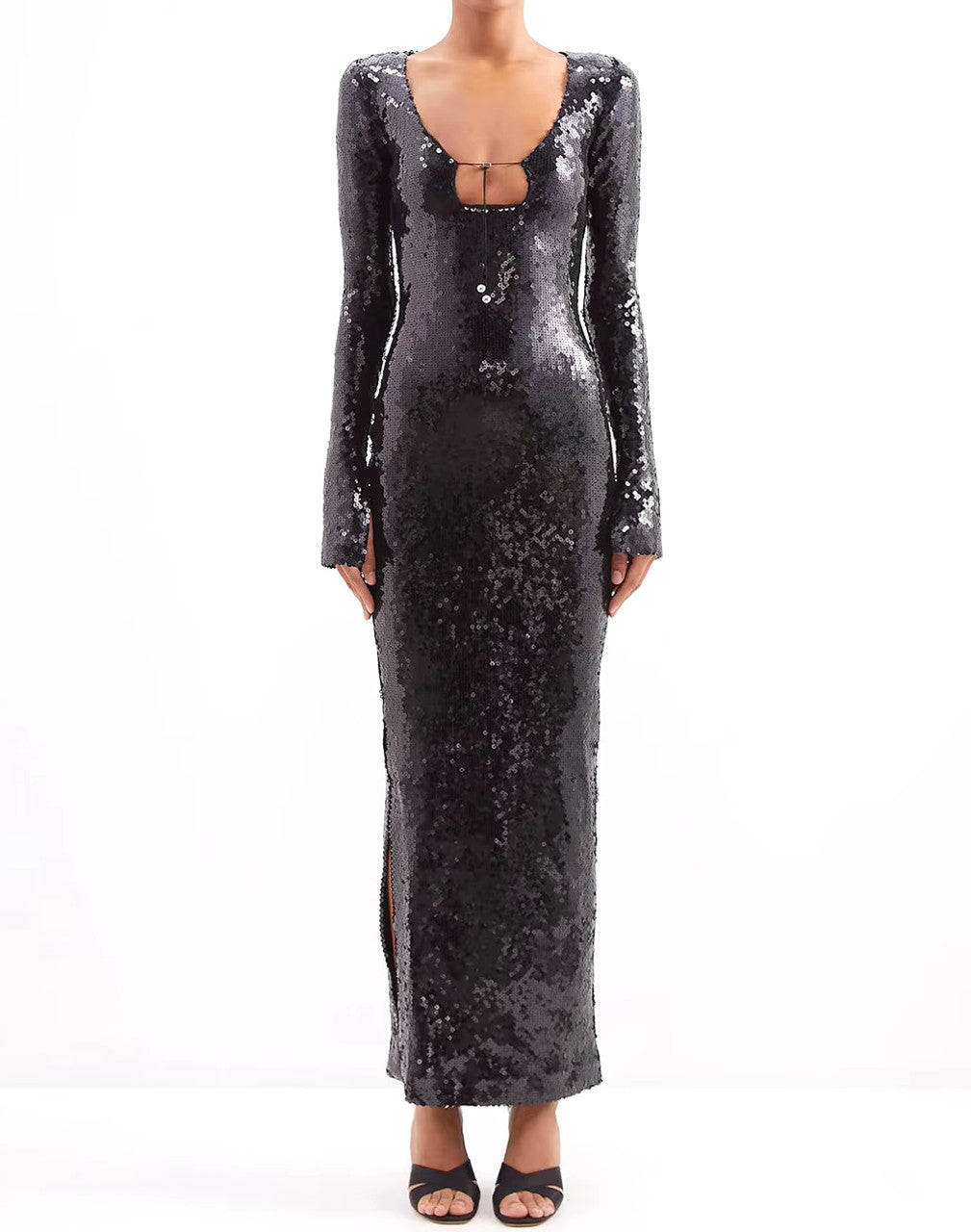 Long Sleeve Sequined Maxi Dress