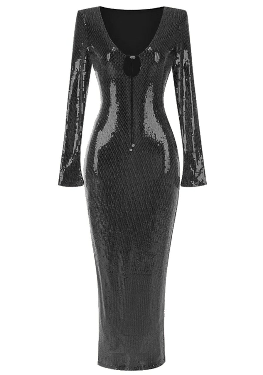 Long Sleeve Sequined Maxi Dress