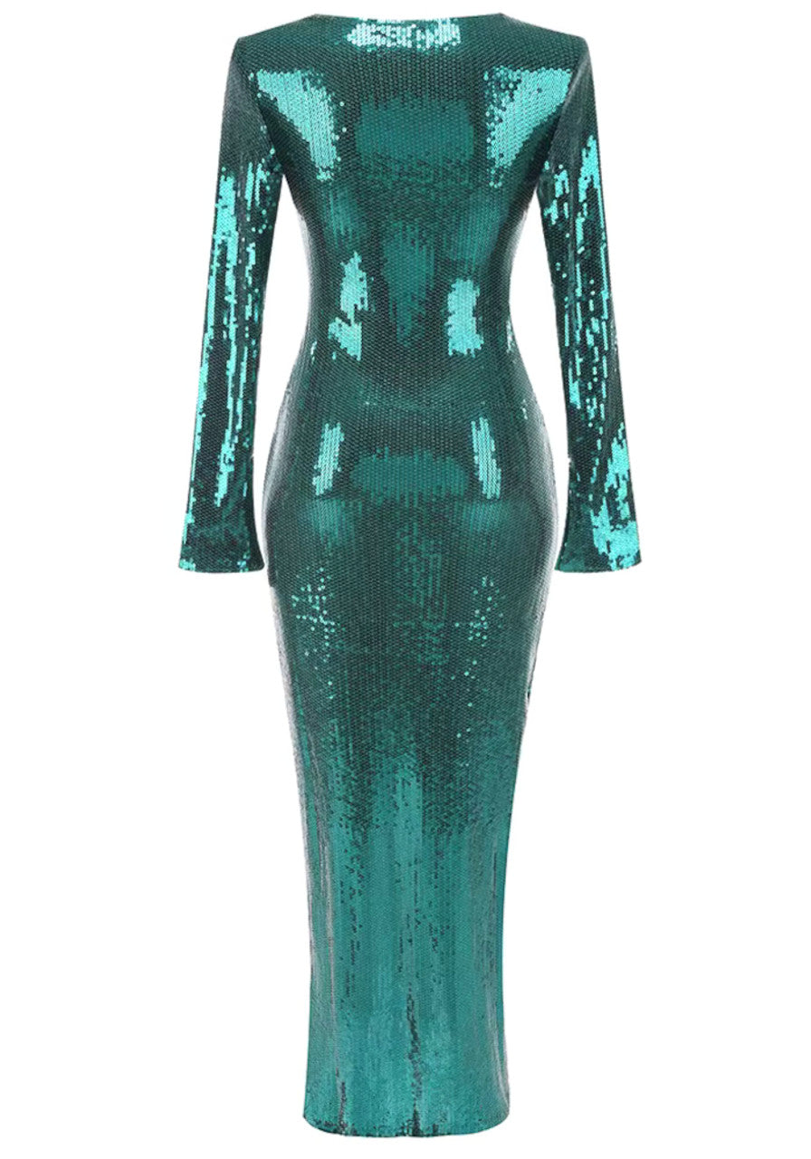 Long Sleeve Sequined Maxi Dress