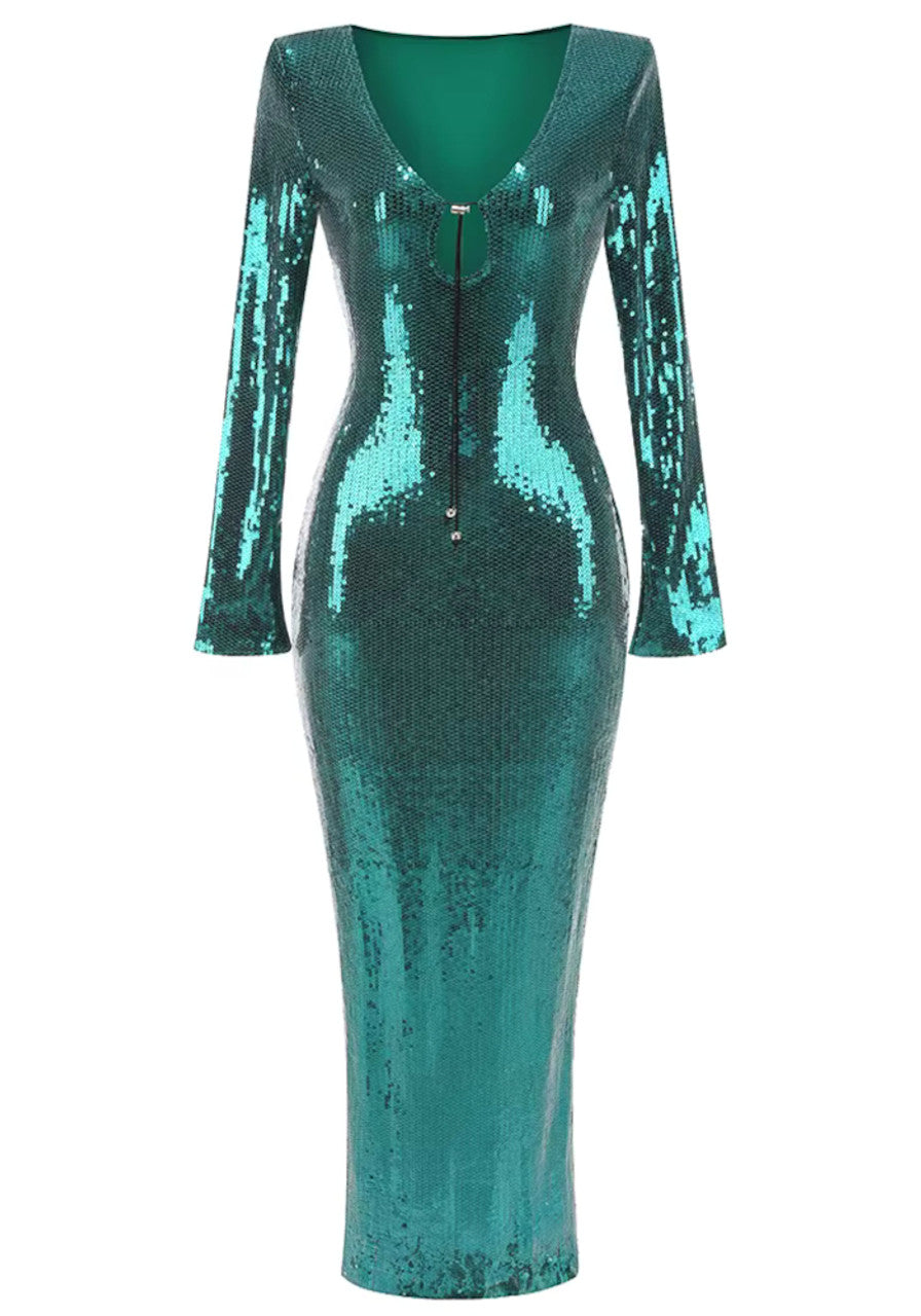 Long Sleeve Sequined Maxi Dress