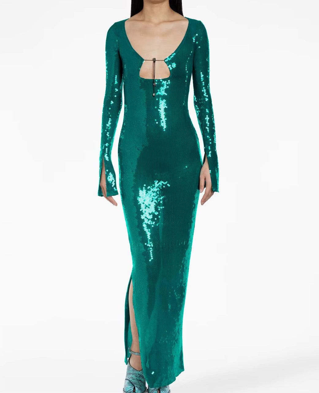 Long Sleeve Sequined Maxi Dress