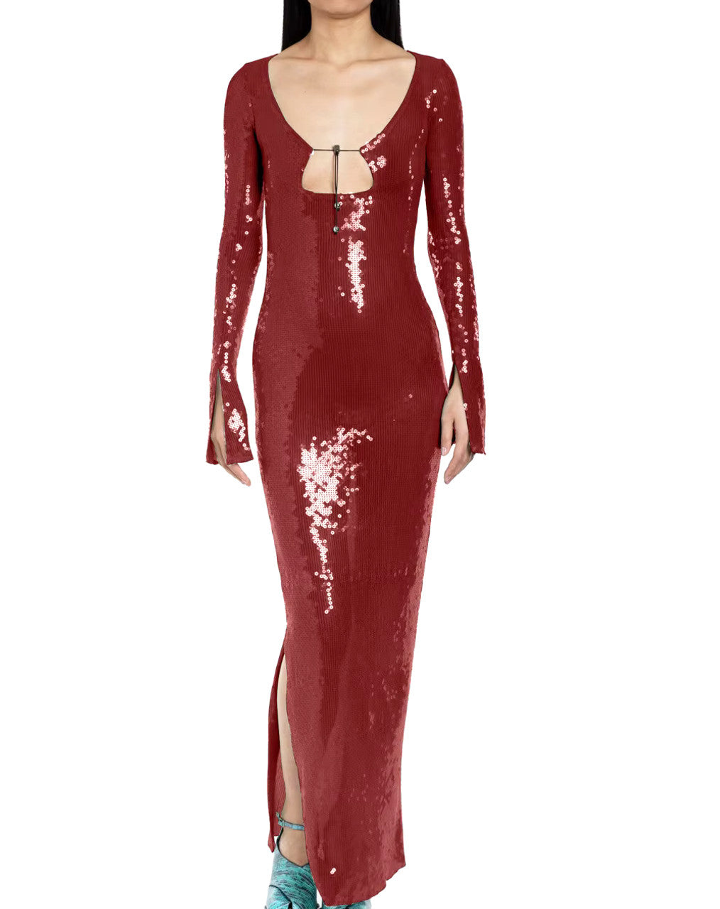 Long Sleeve Sequined Maxi Dress