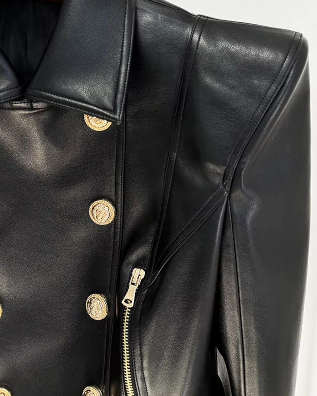 Long Sleeve Short Faux Leather Jacket Black