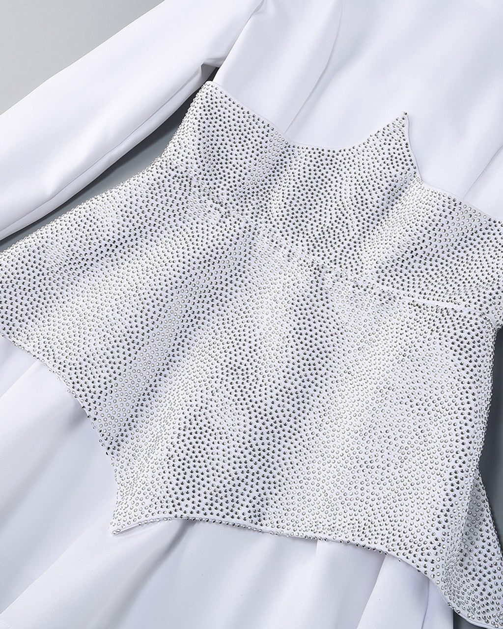 Long Sleeve Sparkly Corset A Line Dress White HV1384